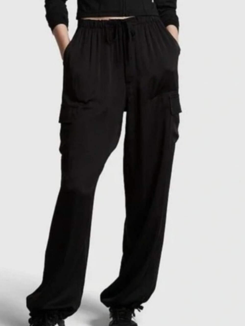 VS Pink Black satin parachute pants Medium